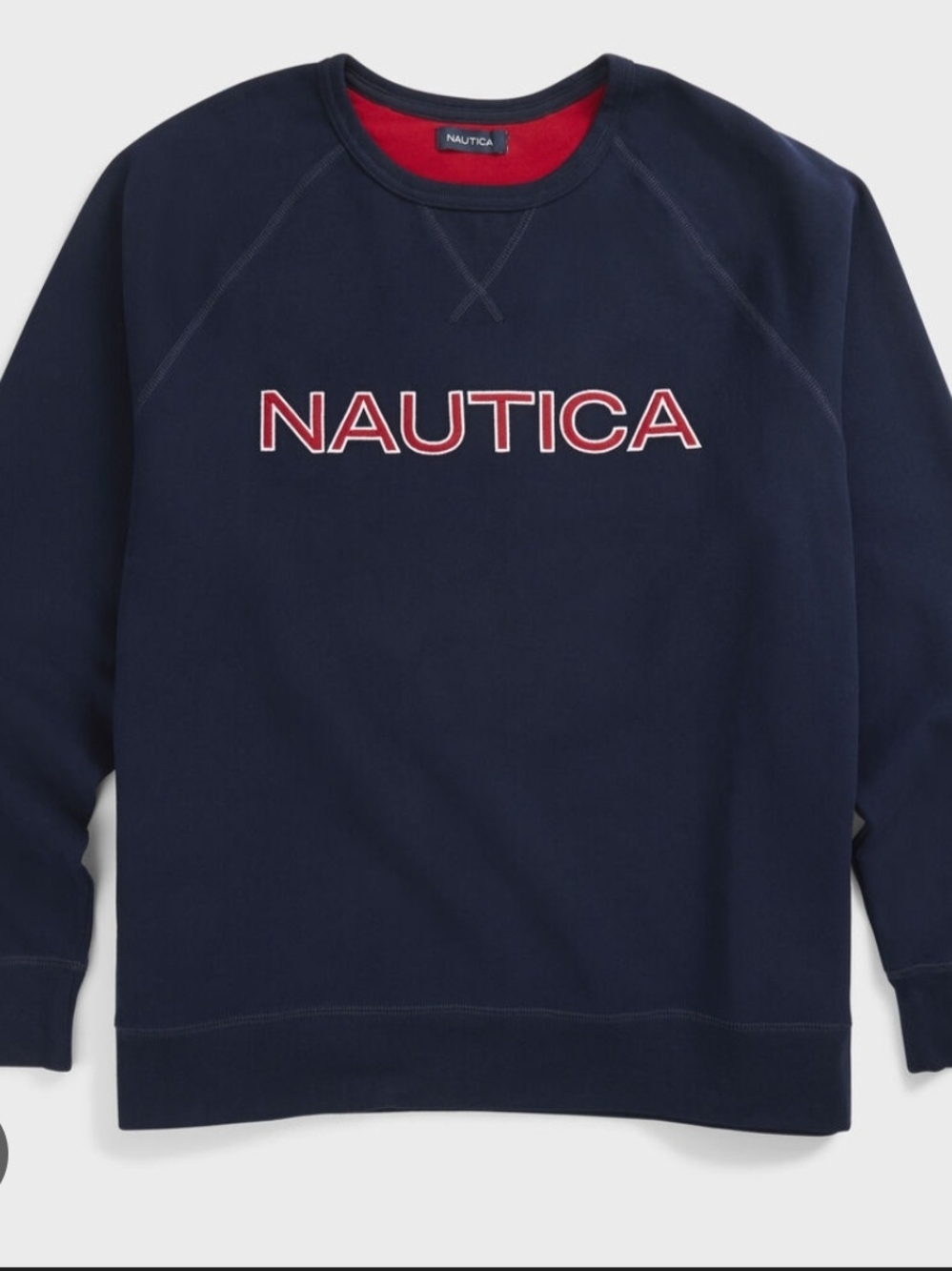 Nautica Navy Crewneck Sweatshirt with Red Logo Trim